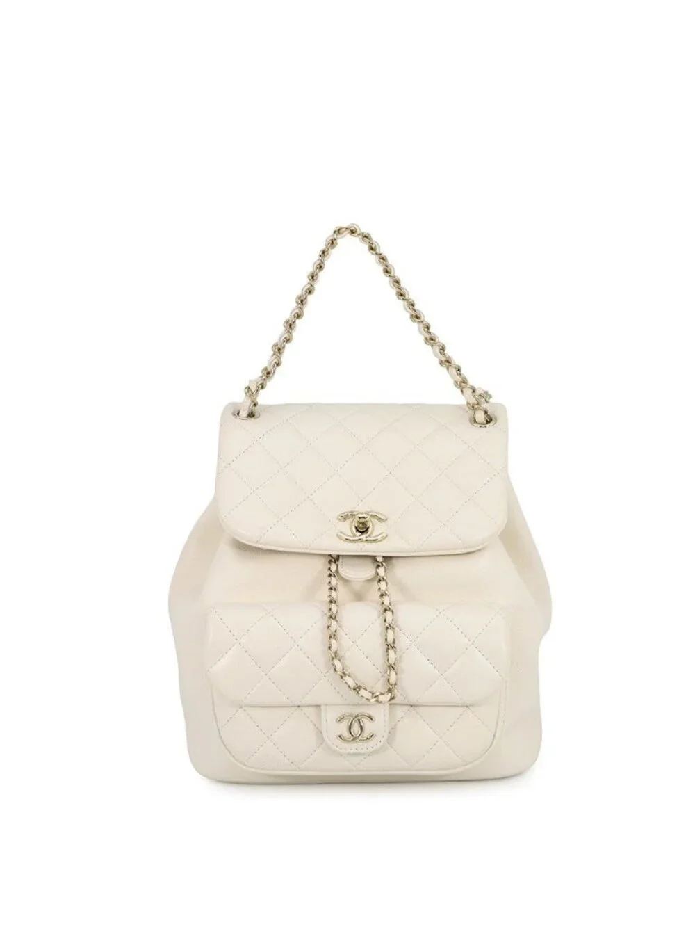 Chanel Backpack Quilted CC Logo Lambskin White